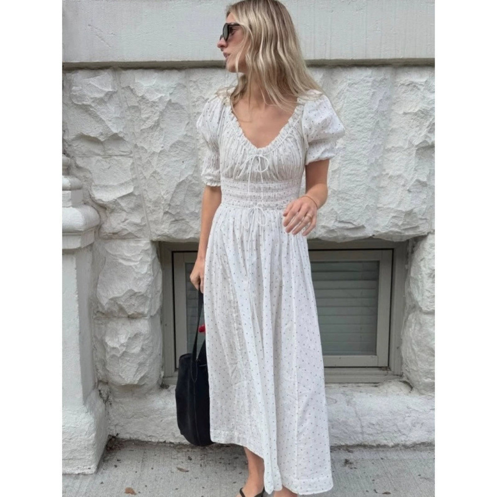 Zara Summer Polka Dot Slim Fit Puff Sleeve Long Dress